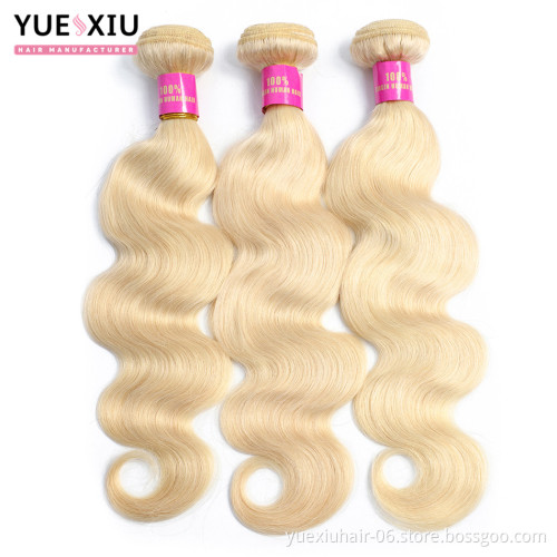 613 Blonde Virgin Human Hair Bundles With Closure Can Dye To Any Color,Fast Shipping Custom Logo